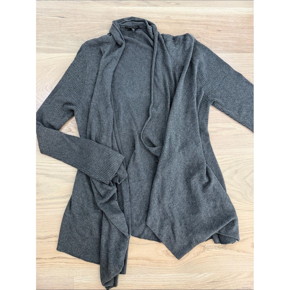 Eileen Fisher Charcoal Grey Open Front Draped Cardigan Medium Italian Yarn